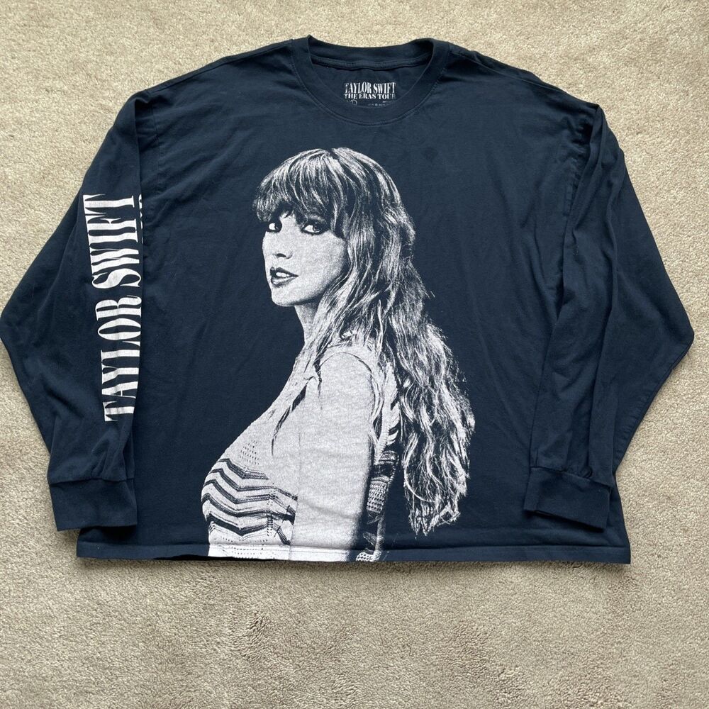 Taylor Swift T-Shirt Men 2XL Navy The Eras Tour Dates L/S Official Concert Merch